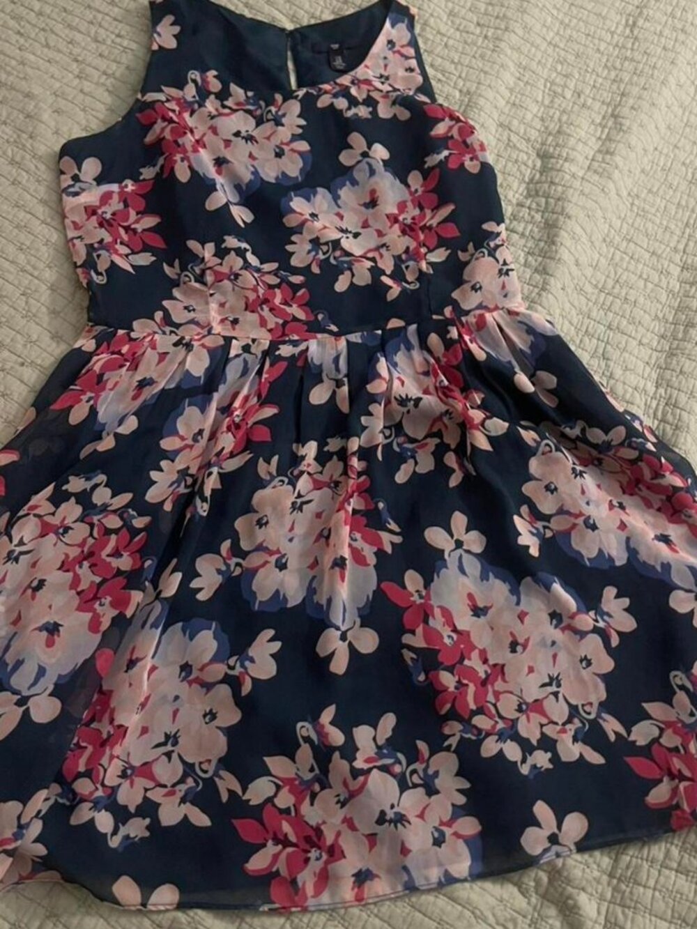 GAP Navy Floral Cotton A-Line Midi Dress - Floral / 14